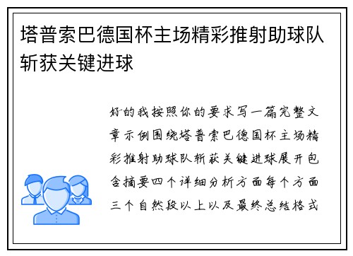 塔普索巴德国杯主场精彩推射助球队斩获关键进球 塔普索巴德国杯主场精彩推射助球队斩获关键进球